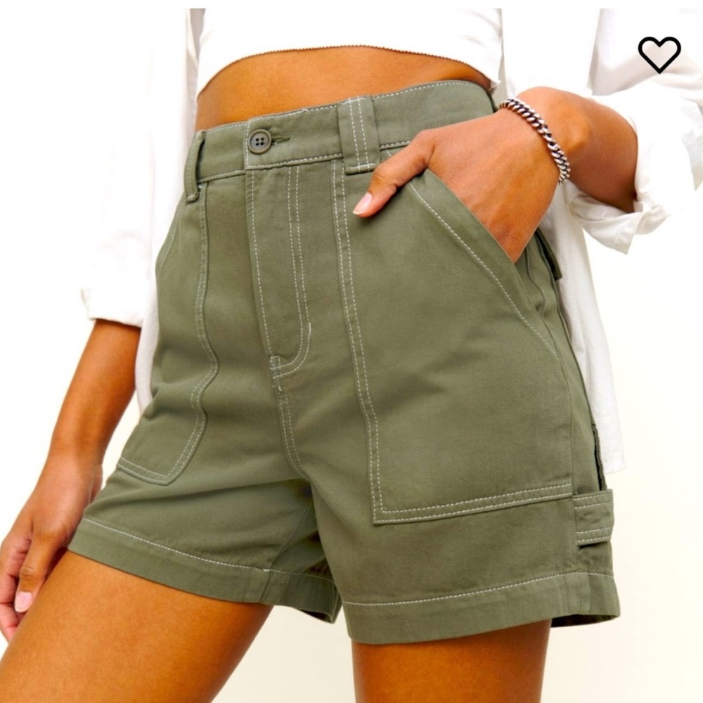 Reformation Green Cargo Shorts Relaxed Fit Cotton